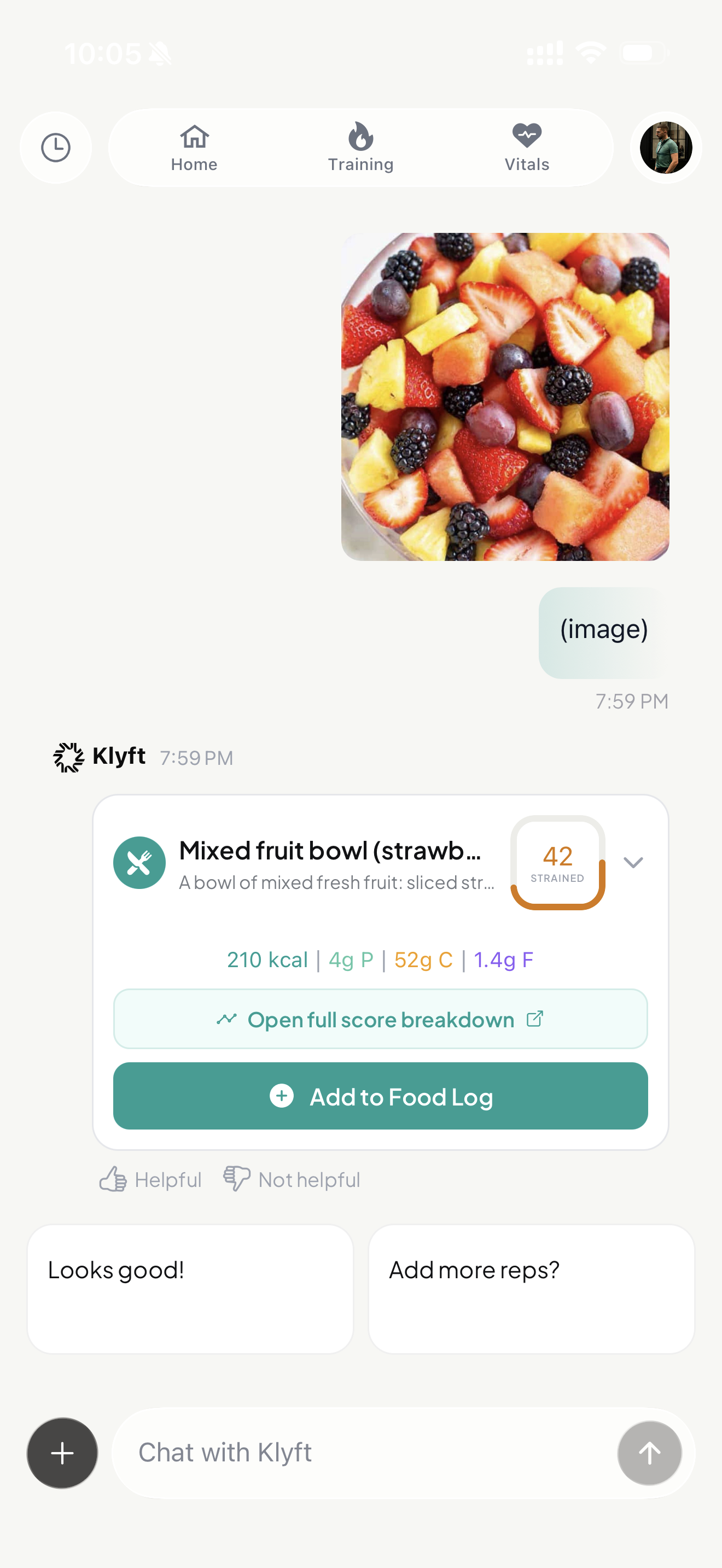 Klyft photo meal analysis — snap a picture and get instant nutritional breakdown